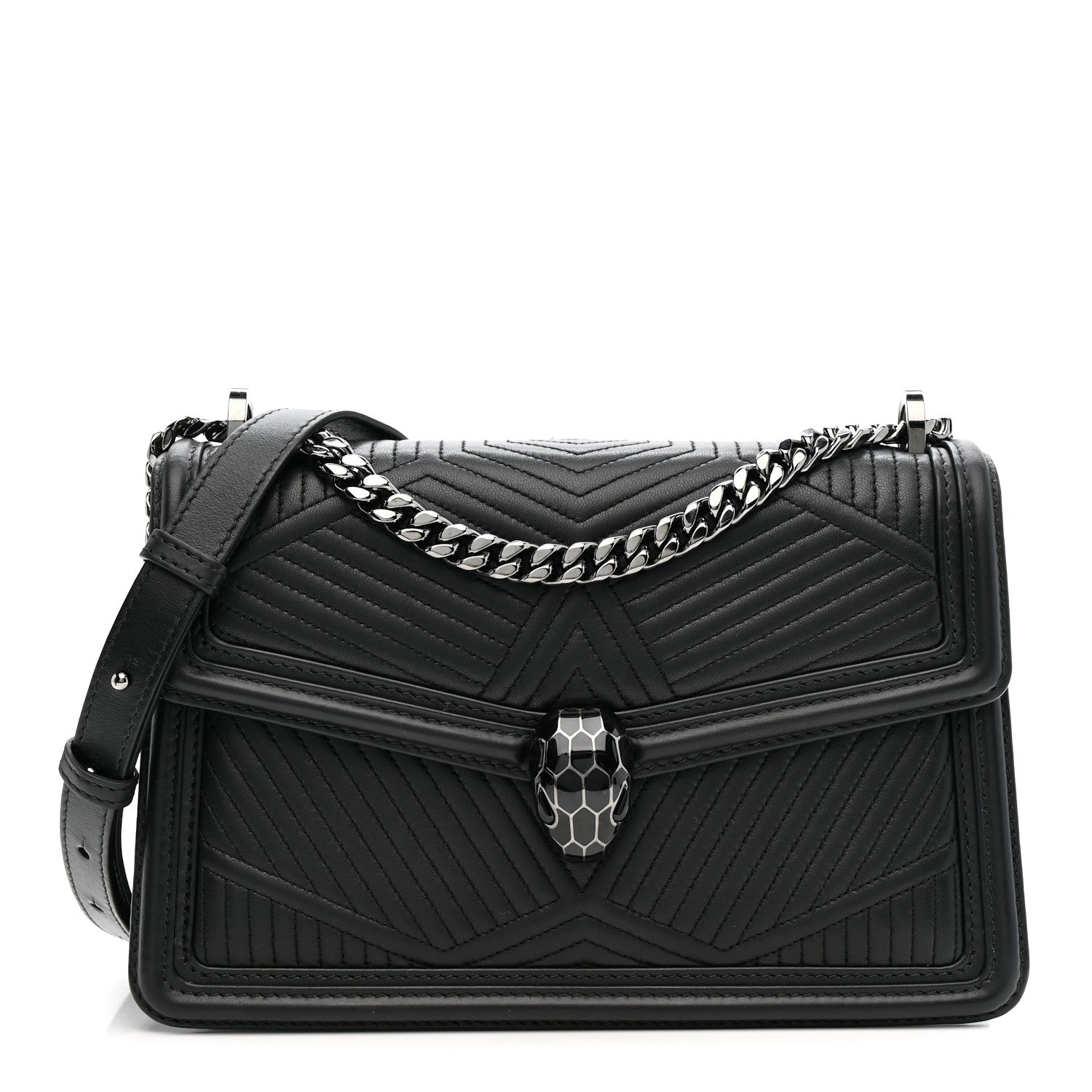 Quilted Nappa Smooth Calfskin Serpenti Forever Diamond Blast Shoulder Bag Black