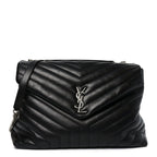 Calfskin Y Quilted Monogram Large Loulou Chain Satchel Black