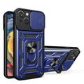 Kickstand Ring Holder With Slide Camera Cover Tpu Magnetic Car Mount For Apple Iphone 14 In Blue