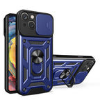 Kickstand Ring Holder With Slide Camera Cover Tpu Magnetic Car Mount For Apple Iphone 14 In Blue