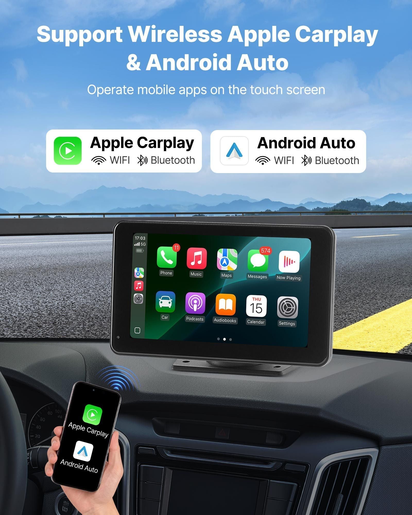 Car Stereo Radio CarPlay Touchscreen 7 in Apple Android Auto Backup Camera