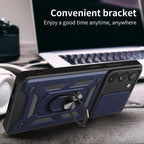 Kickstand Ring Holder With Slide Camera Cover Tpu Magnetic Car Mount For Galaxy S23  In Blue