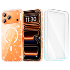 Entronix Bundle Compatible with iPhone 17 Pro - [Magnetic] Glitter Clear Case & 2 Clear Screen Protectors