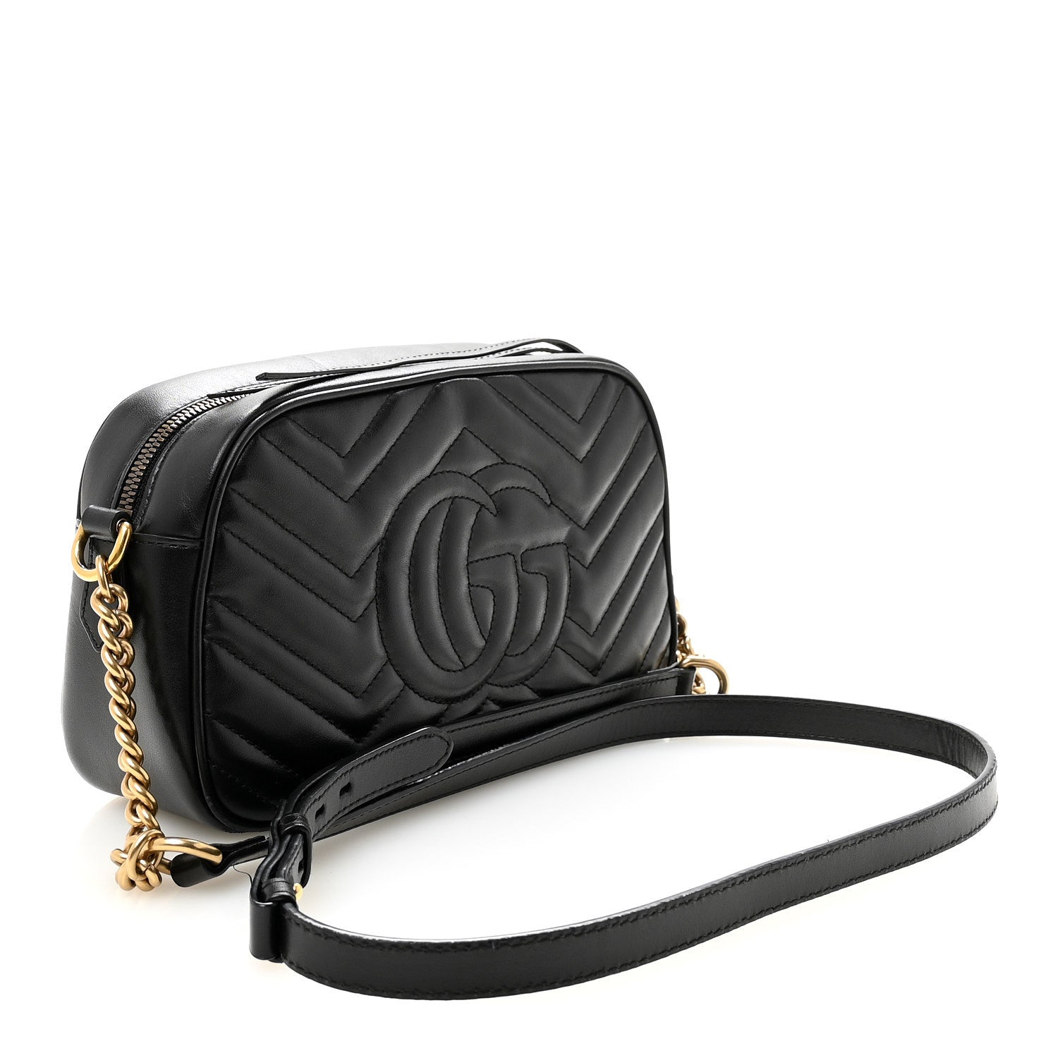 Calfskin Matelasse Small GG Marmont Chain Shoulder Bag Black