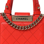 Grained Calfskin Stitched Mini Label Click Shopper Tote Red