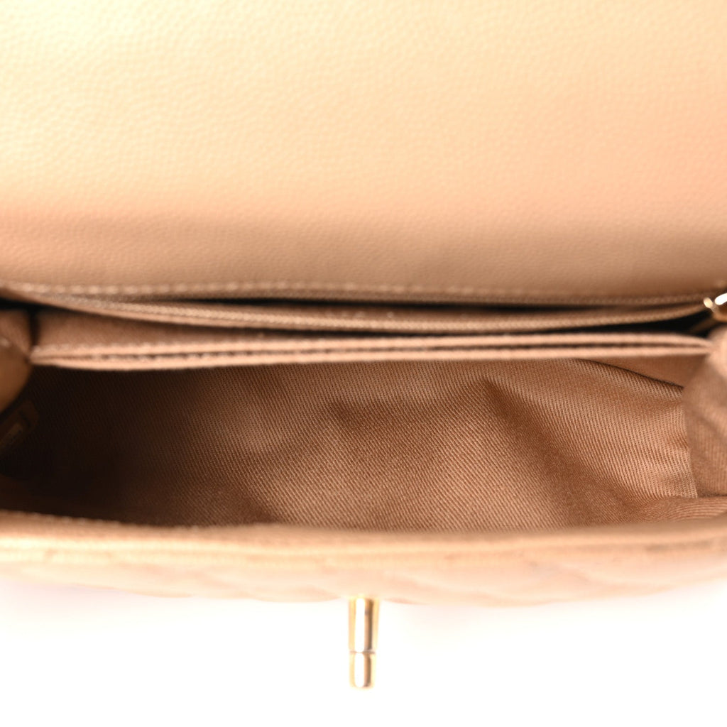 Caviar Quilted Mini Coco Handle Flap Beige