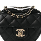 Lambskin Quilted CC In Love Heart Clutch With Chain Black