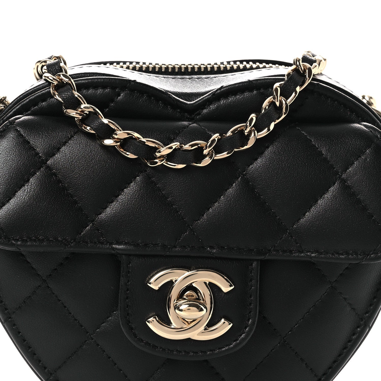 Lambskin Quilted CC In Love Heart Clutch With Chain Black
