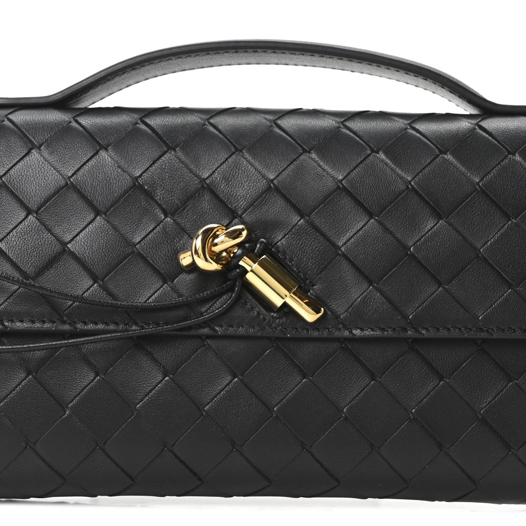 Nappa Intrecciato Long Andiamo Top Handle Clutch Black
