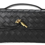 Nappa Intrecciato Long Andiamo Top Handle Clutch Black