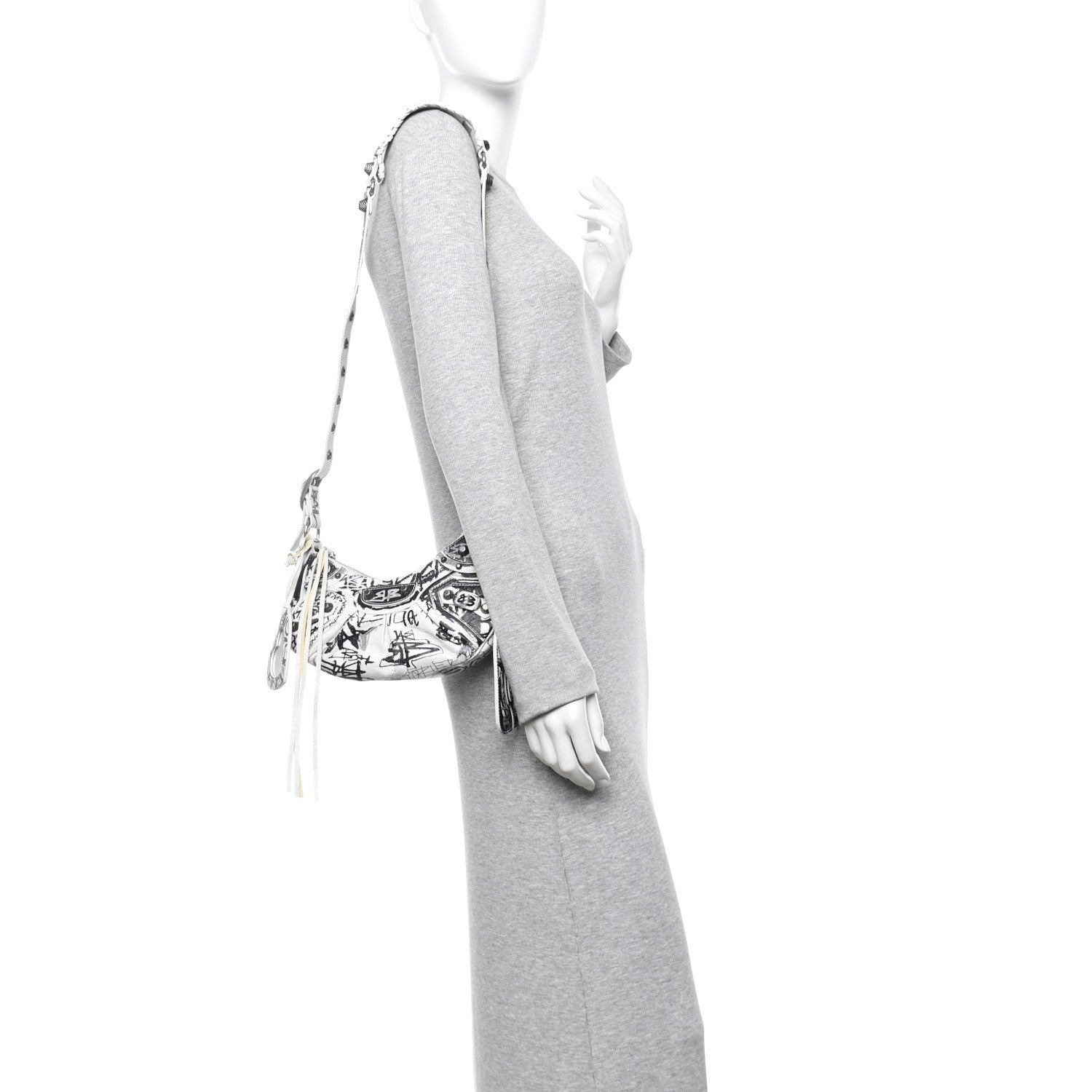 Agneau Arena Graffiti Le Cagole Shoulder Bag XS White Black