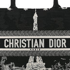 Canvas Embroidered Medium Paris Book Tote Black White