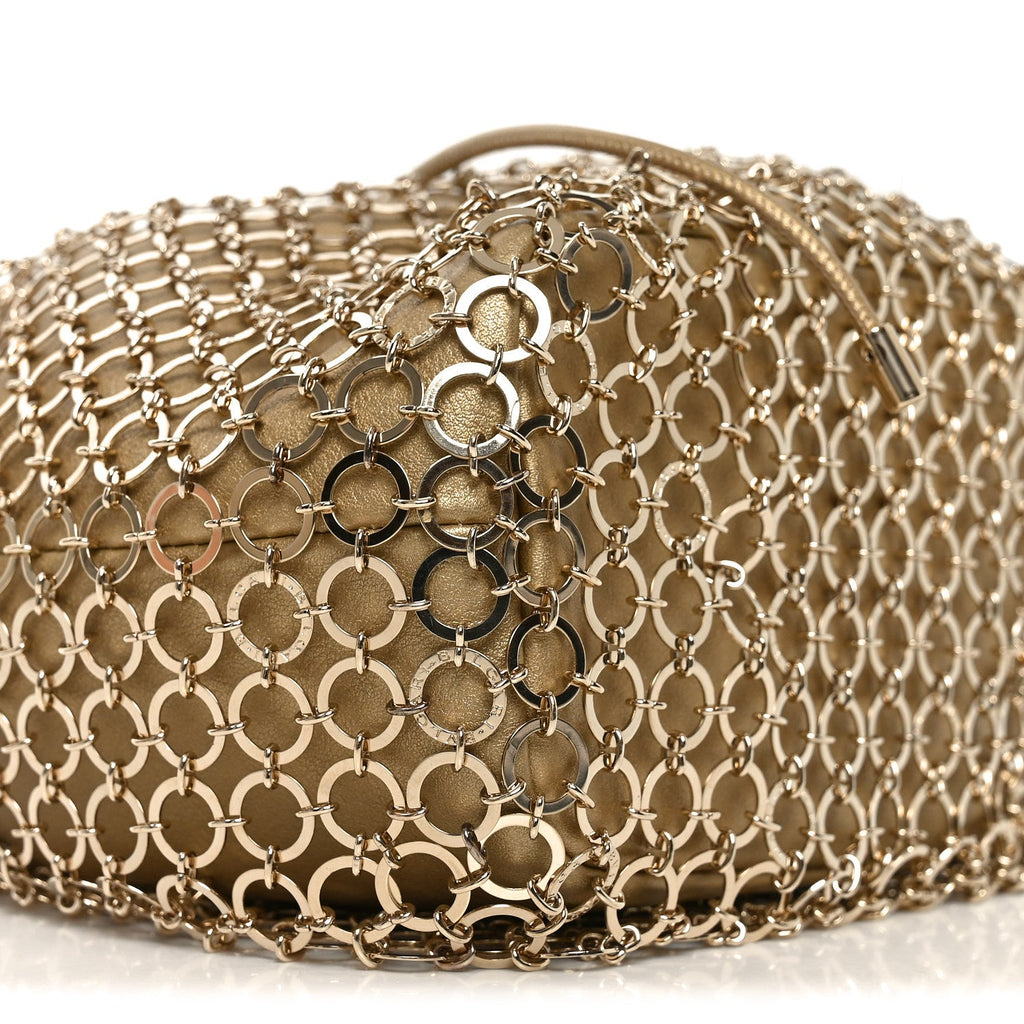 Metallic Calfskin Mesh Long Chain Bucket Bag Gold