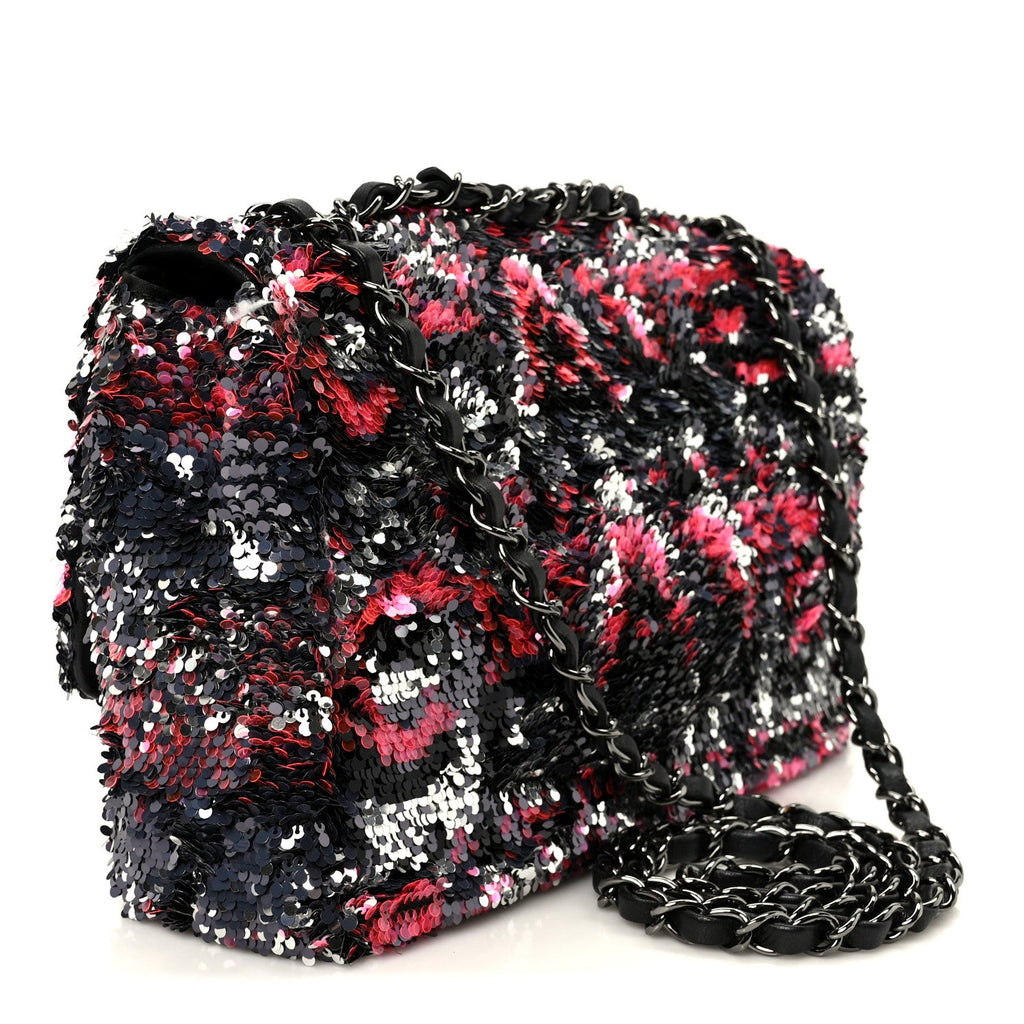 Sequin Logo Single Flap Pink Silver Black