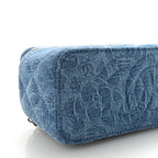 Denim Quilted Sweetheart Small Vanity Case With Chain Blue