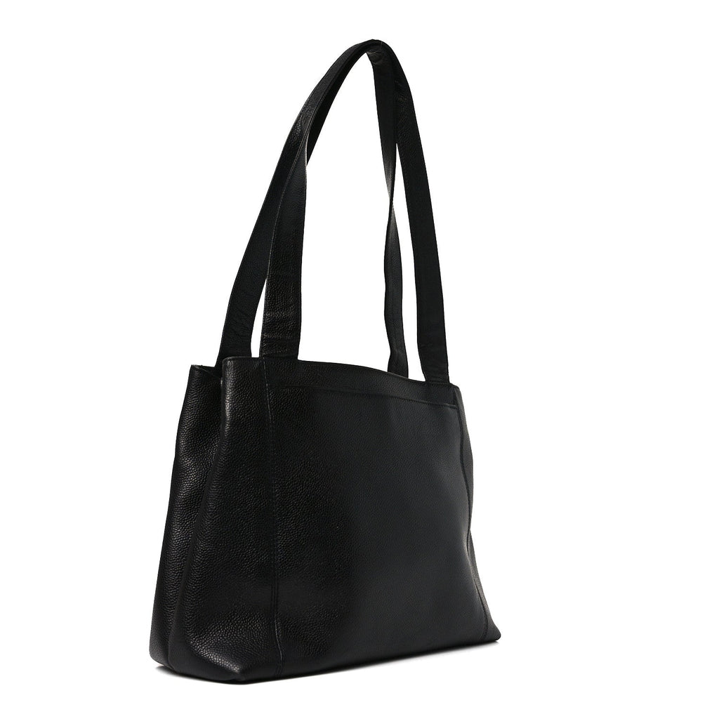 Caviar Embroidered Logo Shoulder Bag Black