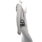 Shiny Calfskin Monochrome Crocodile Embossed Hourglass Top Handle Bag Mini Black