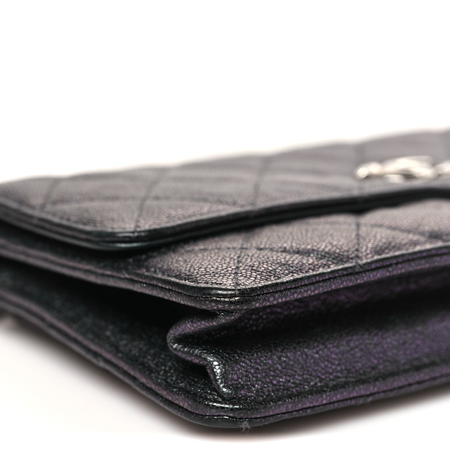 Iridescent Caviar Quilted Classic Pouch Clutch Black