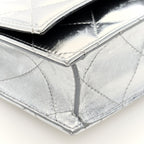 Metallic Calfskin Quilted Graffiti Skull Small Chain Crossbody Bag Silver