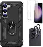 SAHARA - Bundle: Black Kickstand Series with Belt Clip Case with Tempered Glass Screen and Camera Protector - Samsung Galaxy S23