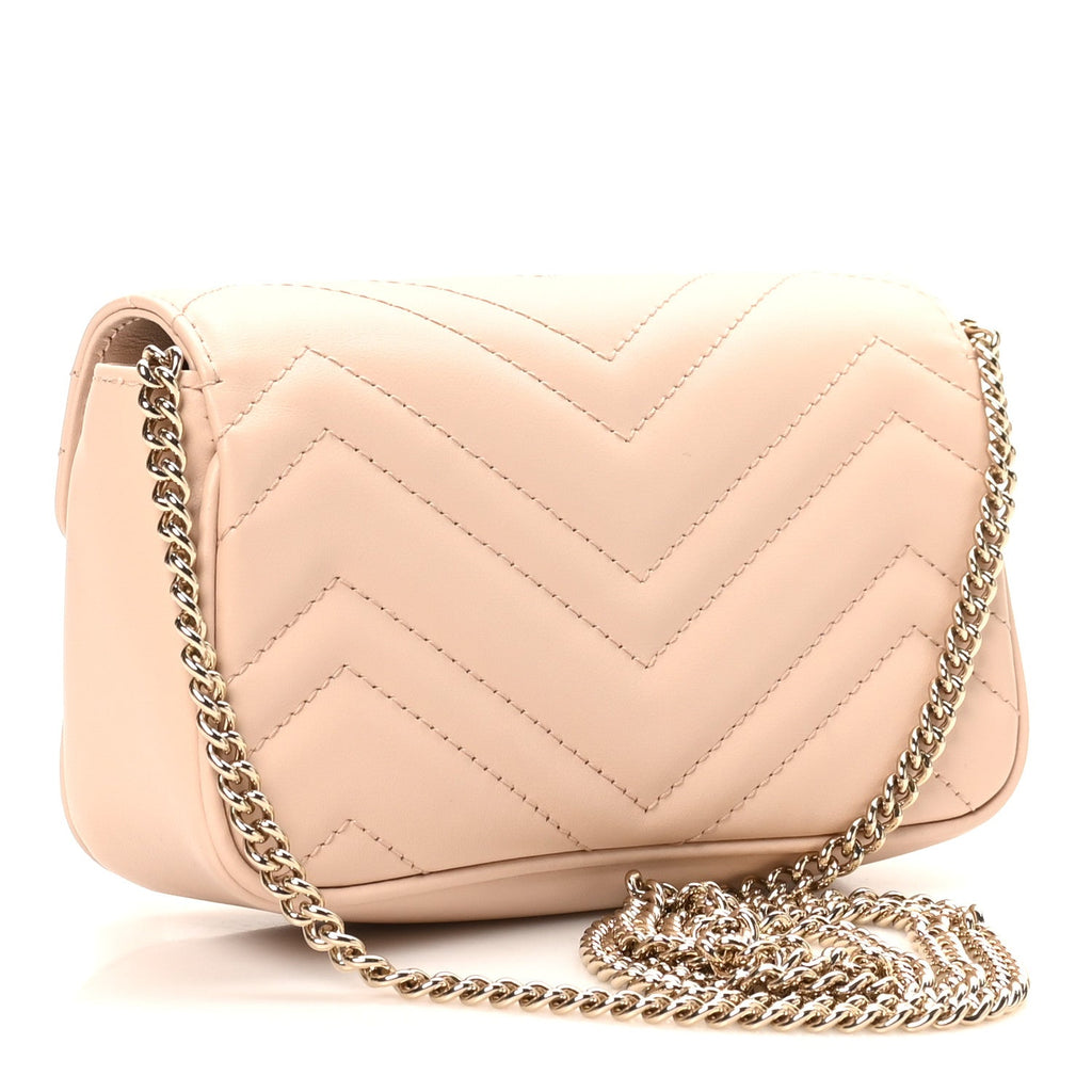 Calfskin Matelasse Super Mini GG Marmont Shoulder Bag Beige