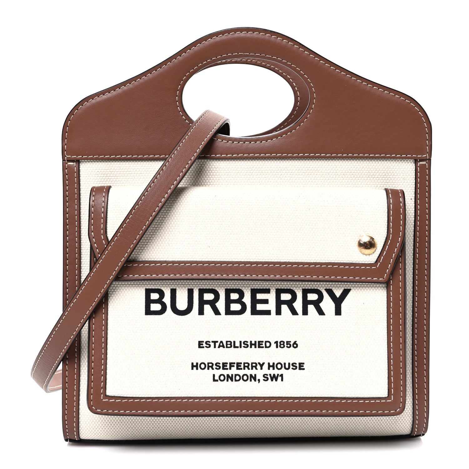 Canvas Smooth Calfskin Two Tone Mini Pocket Bag Natural Malt Brown