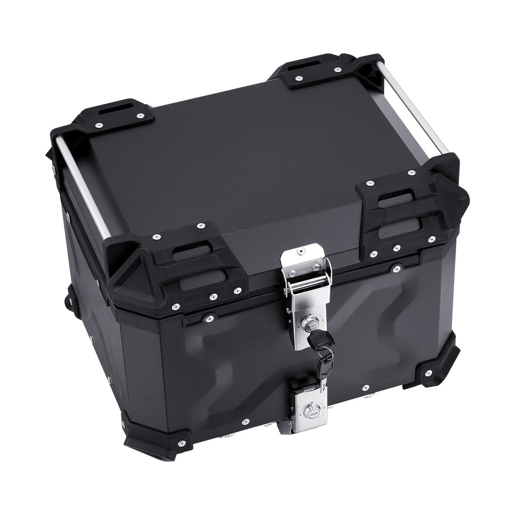 Motorcycle Top Case, Universal Aluminum Alloy Motorbike Tail Box with Leather Lining, 55L Waterproof Detachable Motorcycle Top Box with Lock & Back Cushion, Fit for 99% of Motorcycle Frames