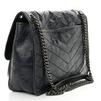 Crinkled Calfskin Matelasse Monogram Medium Niki Chain Satchel Deep Marine