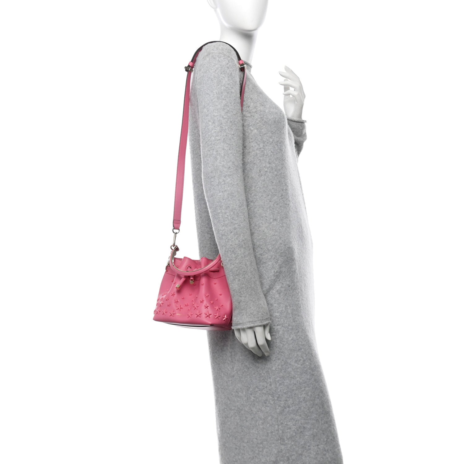 Calfskin Star Studded Bon Bon Bucket Bag Candy Pink