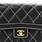Calfskin Quilted Wild Stitch Large Top Handle Flap Black