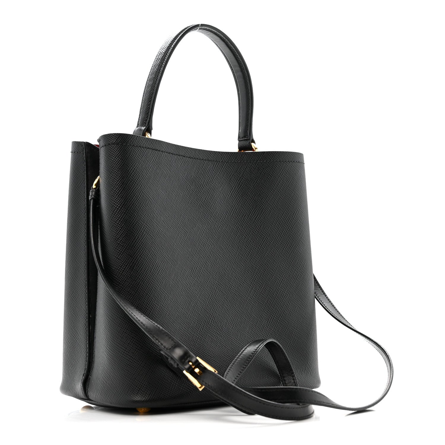 Saffiano Cuir Medium Panier Bucket Bag Black Fuoco