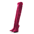 Lace Jersey Pantaleggings Pointed Toe Knife Thigh High Boots 39 Black Pink