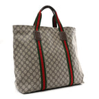 Tender GG Supreme Monogram Textured Dollar Calfskin Web Tote Beige Ebony New Acero