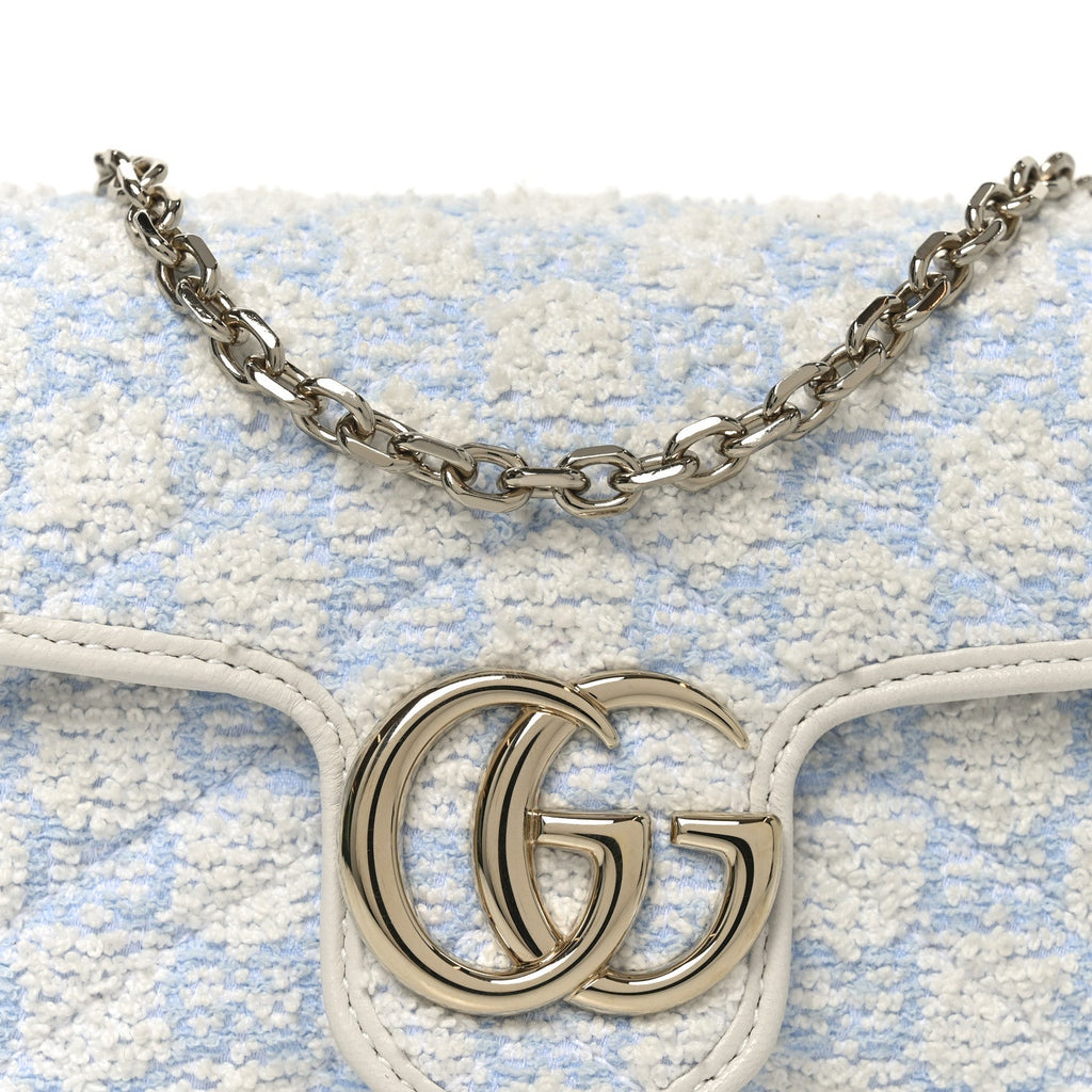 Sponge Boucle Matelasse Mini GG Marmont Shoulder Bag White Light Blue Grey