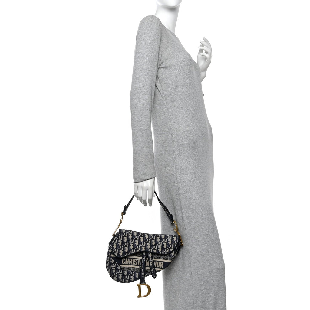 Oblique Embroidered Saddle Bag Blue