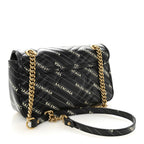 X BALENCIAGA Calfskin Matelasse Logo Print Small GG Marmont Shoulder Bag Black