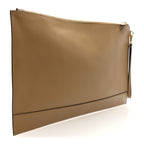 Vitello King Logo Embossed Large Flat Pouch Miele Scuro