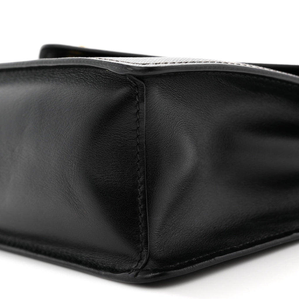 Saffiano Soft Calfskin Metal Triangle Logo Envelope Chain Shoulder Bag Black