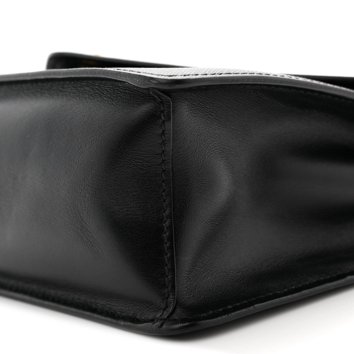 Saffiano Soft Calfskin Metal Triangle Logo Envelope Chain Shoulder Bag Black