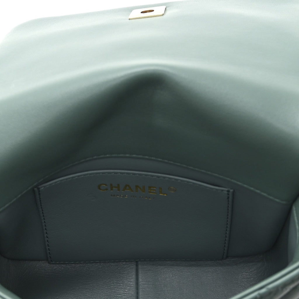 Lambskin Quilted Mini Chain Rows Flap  Green