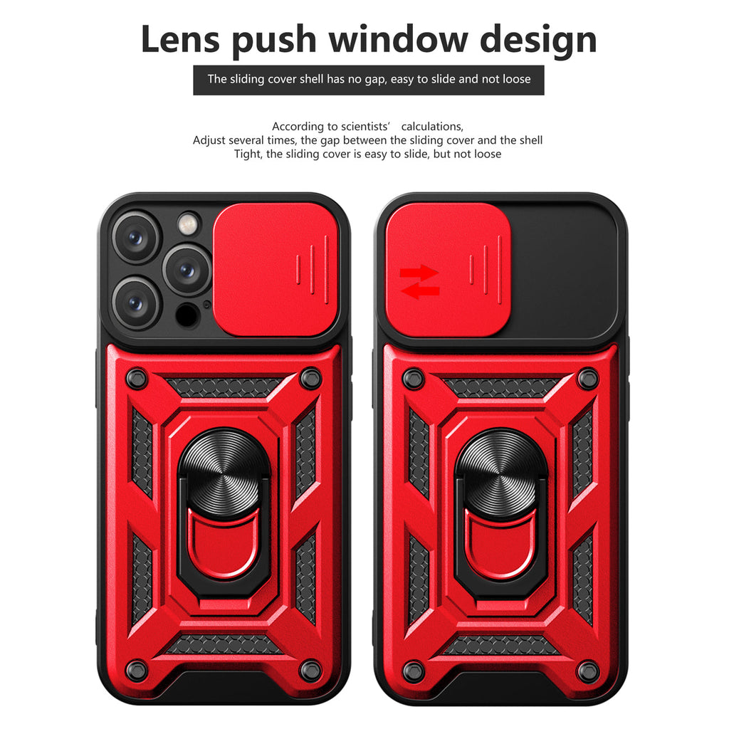 Kickstand Ring Holder With Slide Camera Cover Tpu Magnetic Car Mount For Apple Iphone 14 Pro Max In Red