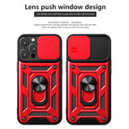 Kickstand Ring Holder With Slide Camera Cover Tpu Magnetic Car Mount For Apple Iphone 14 Pro Max In Red