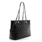 Patent Quilted Large Coco Shine Shopping Tote Black