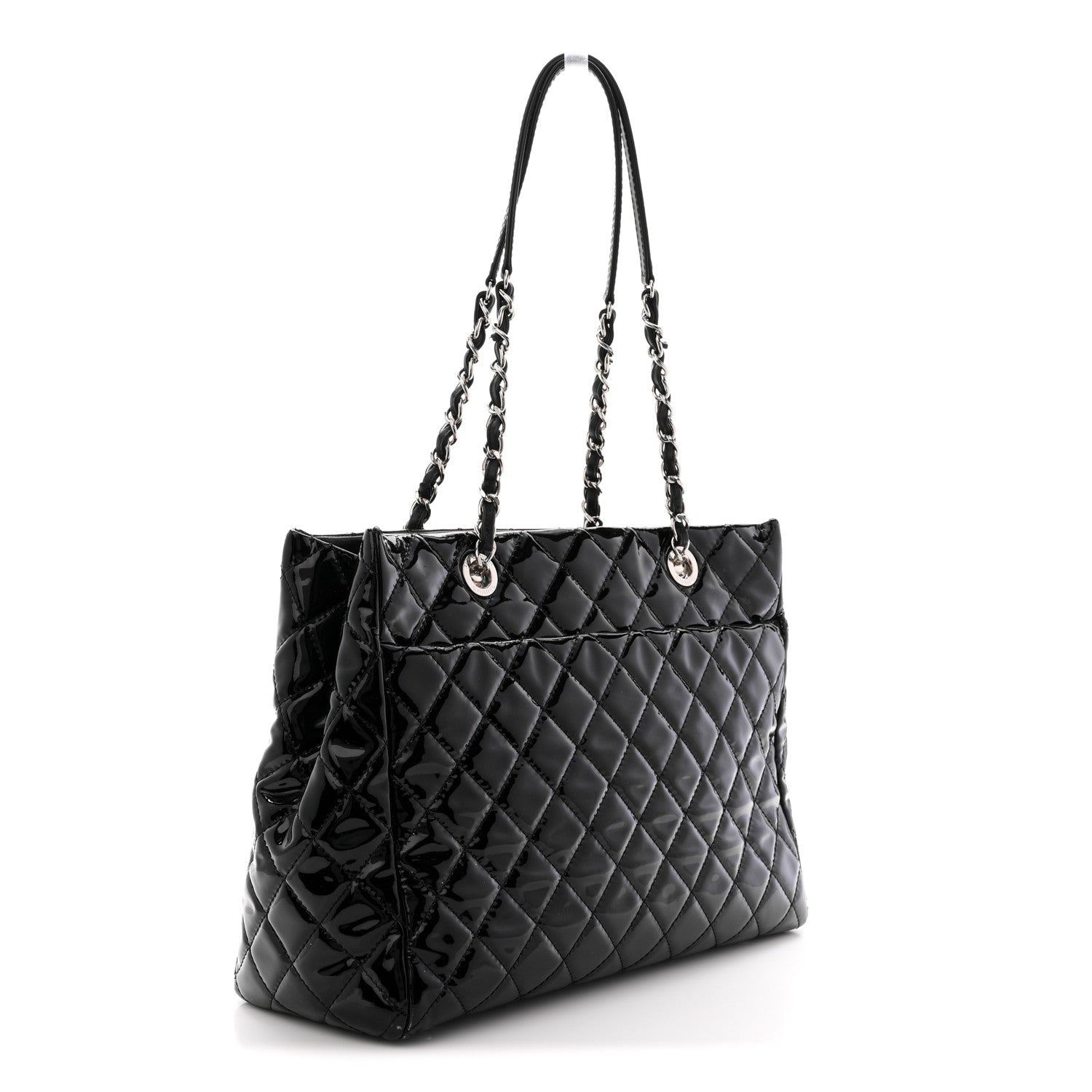 Patent Quilted Large Coco Shine Shopping Tote Black