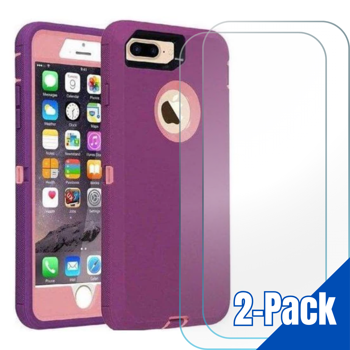 Entronix Bundle Compatible with iPhone 8 Plus/7 Plus - Heavy Duty Case & 2 Clear Screen Protectors