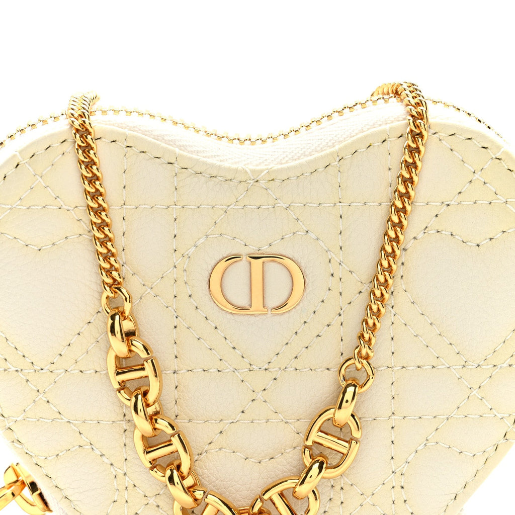 Calfskin Cannage Dioramour Caro Heart Pouch With Chain White