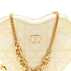 Calfskin Cannage Dioramour Caro Heart Pouch With Chain White