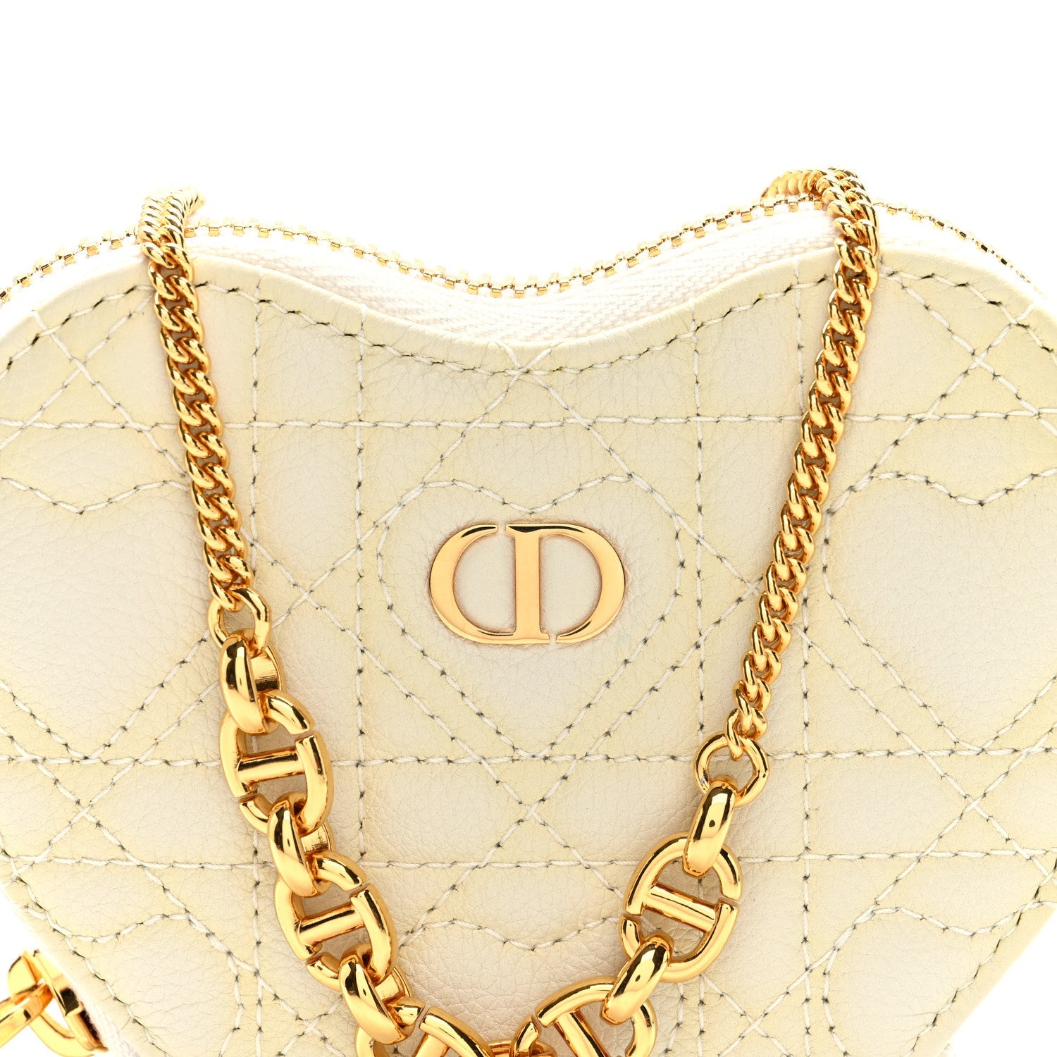Calfskin Cannage Dioramour Caro Heart Pouch With Chain White