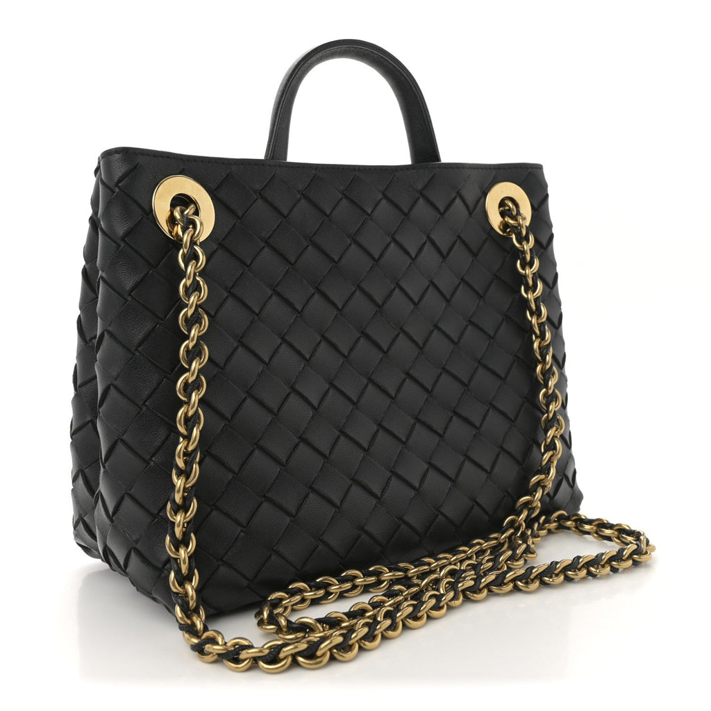 Nappa Intrecciato Small Andiamo With Chain Shoulder Bag Black