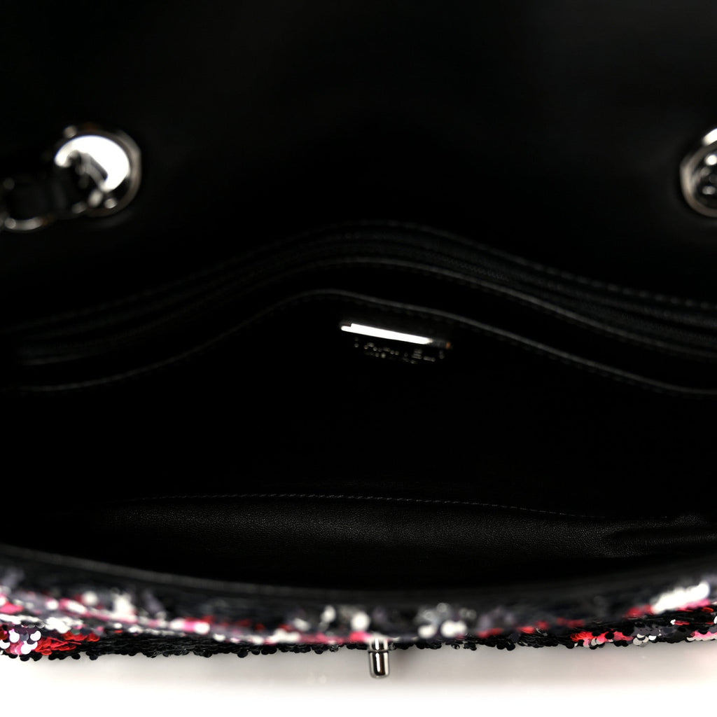 Sequin Logo Single Flap Pink Silver Black